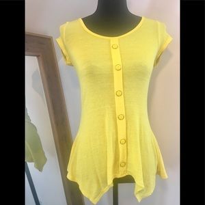 Yellow Short Sleeve Top w/ Faux Button detail.